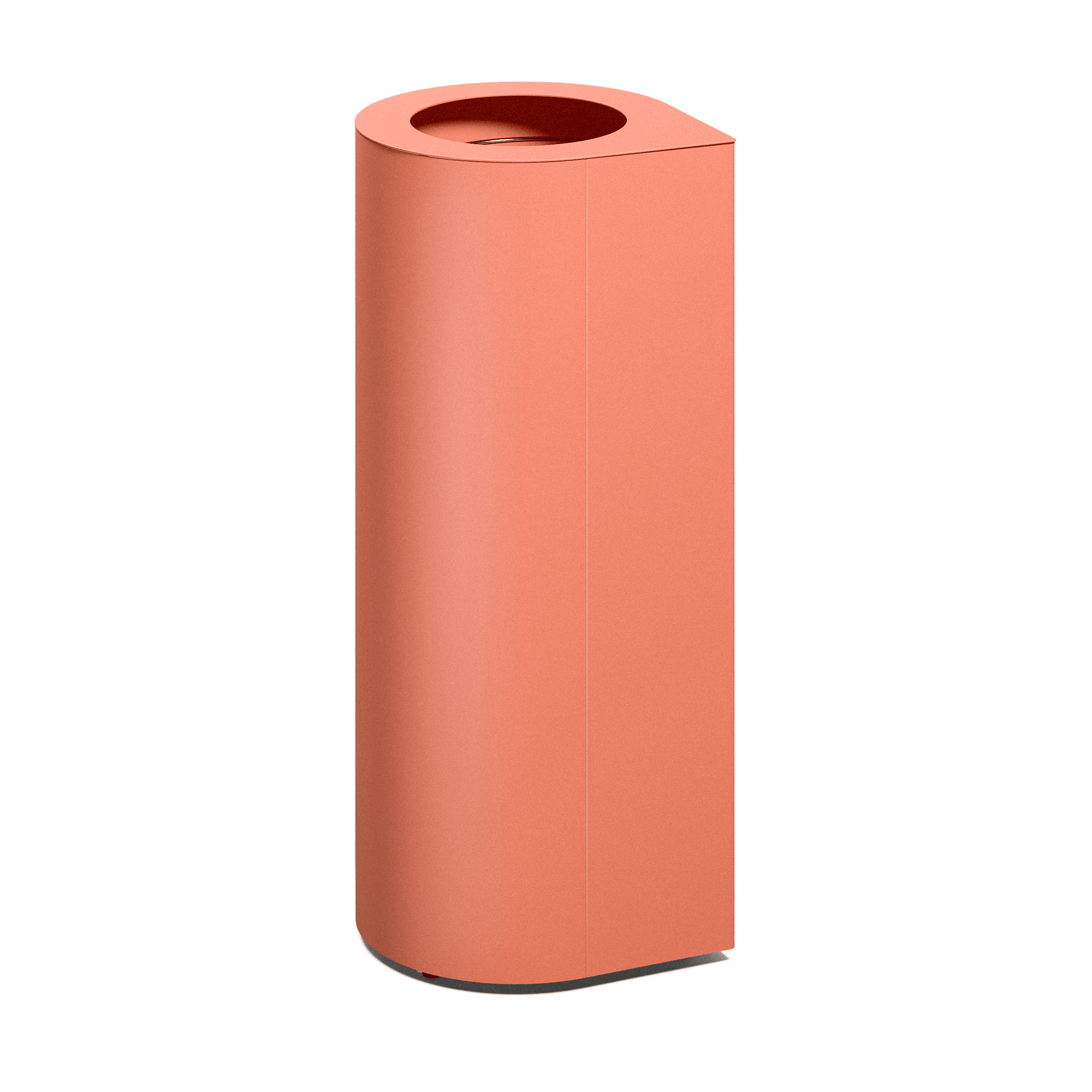 Produktbillede af en affaldsbeholder som fremstår med et ovalt slankt design, hvor der i toppen kan ses 1 indkast. Denne fremstår i nuancen pink