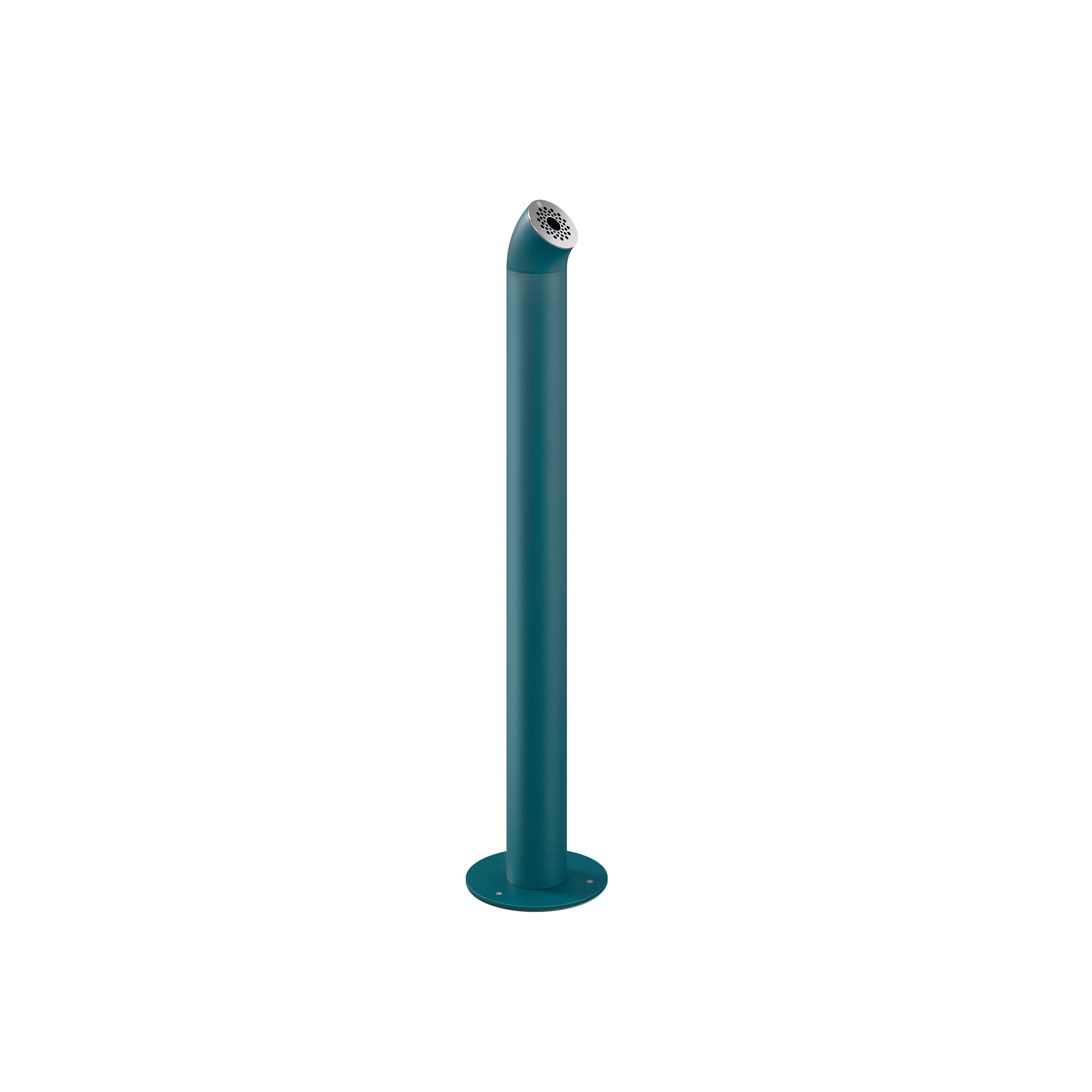 Billede af et askebæger til offentlige gader i et flot design. Askebægeret er designet så det ligner en slank orm, som kommer op af jorden, hvor man i toppen kan skodde sin cigaret. Denne er i en blå nuance.