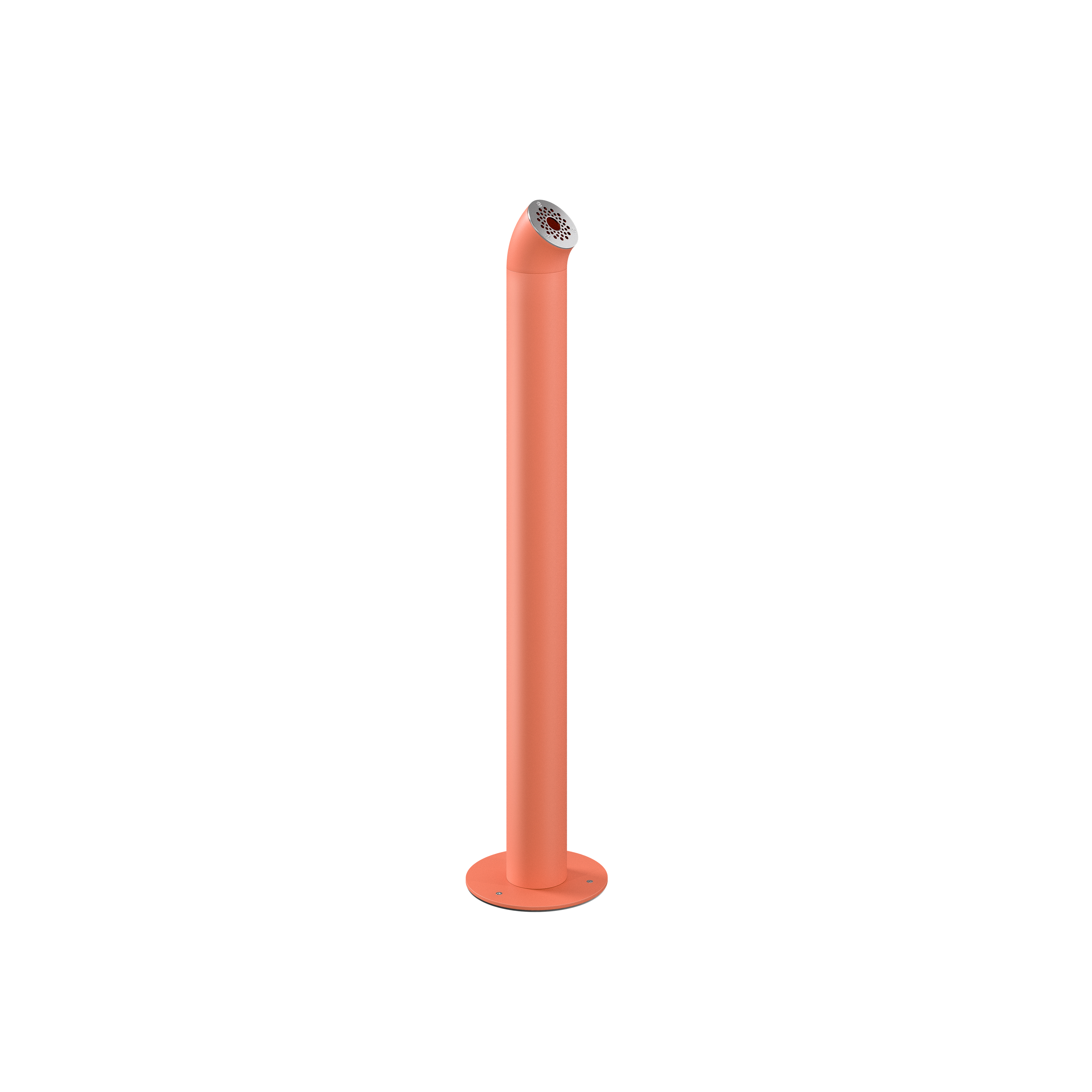 Billede af et askebæger til offentlige gader i et flot design. Askebægeret er designet så det ligner en slank orm, som kommer op af jorden, hvor man i toppen kan skodde sin cigaret. Denne er i farven pink