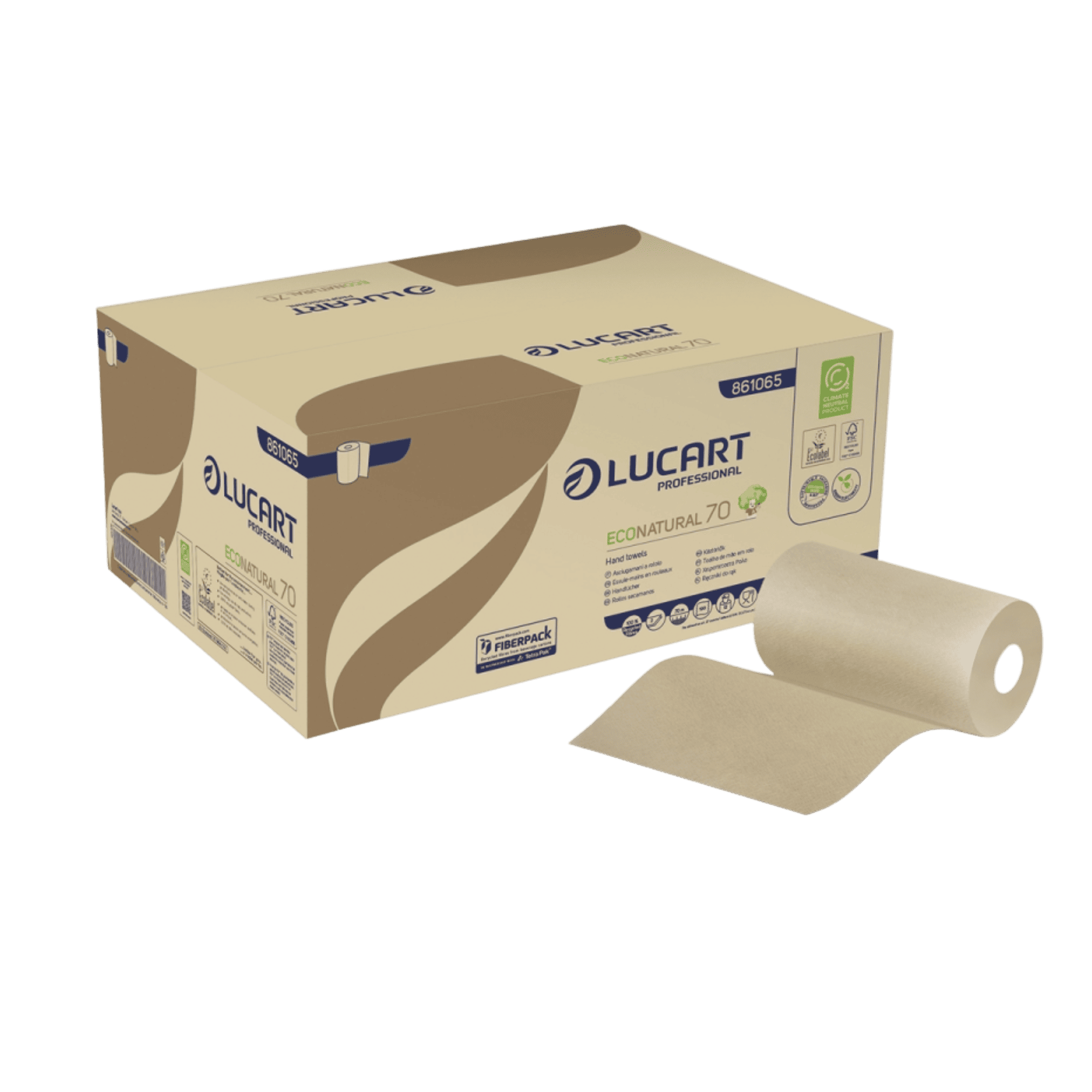 Lucart EcoNatural håndklæderulle 70 m – pakke á 12 stk