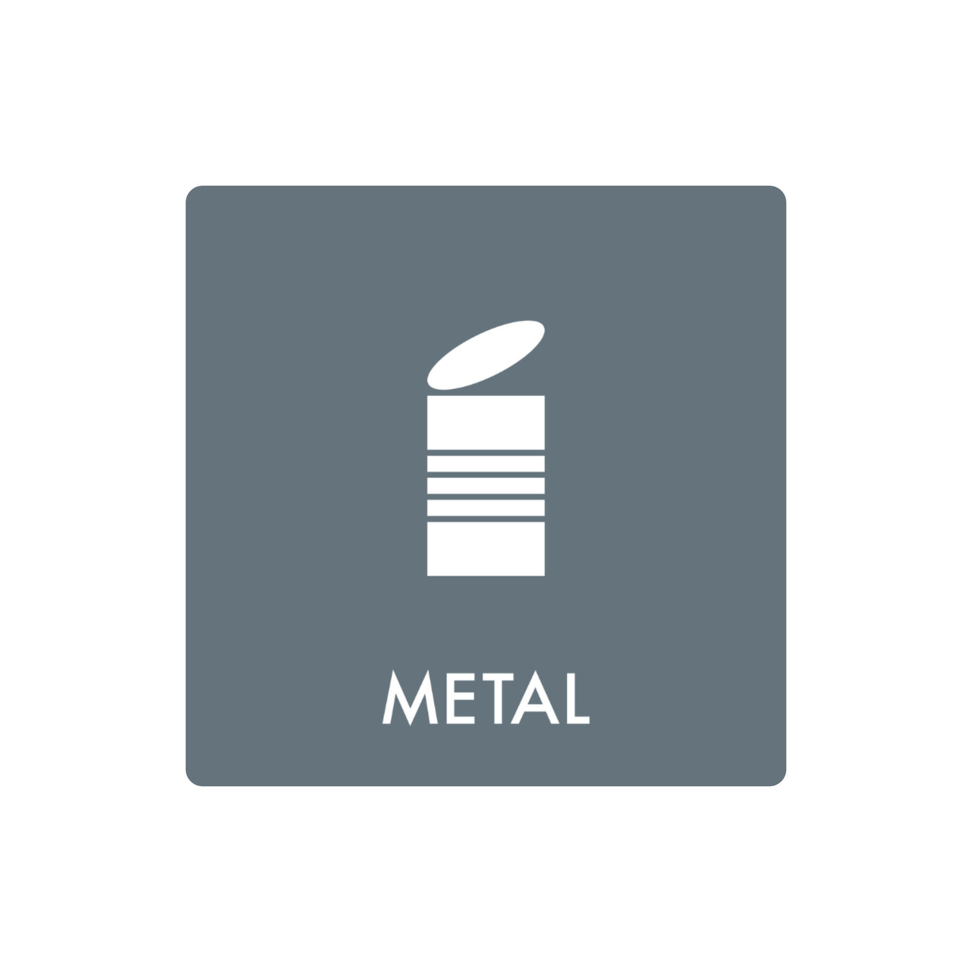 Metal piktogram til affaldssortering – klistermærke som kan påsættes affaldsspande til affaldssortering.