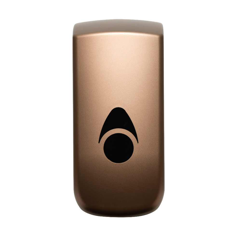 Elegant sæbedispenser i mat kobber finish. Fremstillet i genbrugsplast og har en kapacitet på 900 ml til skum- eller flydende sæbe. Sæbedispenseren vises fra fronten.