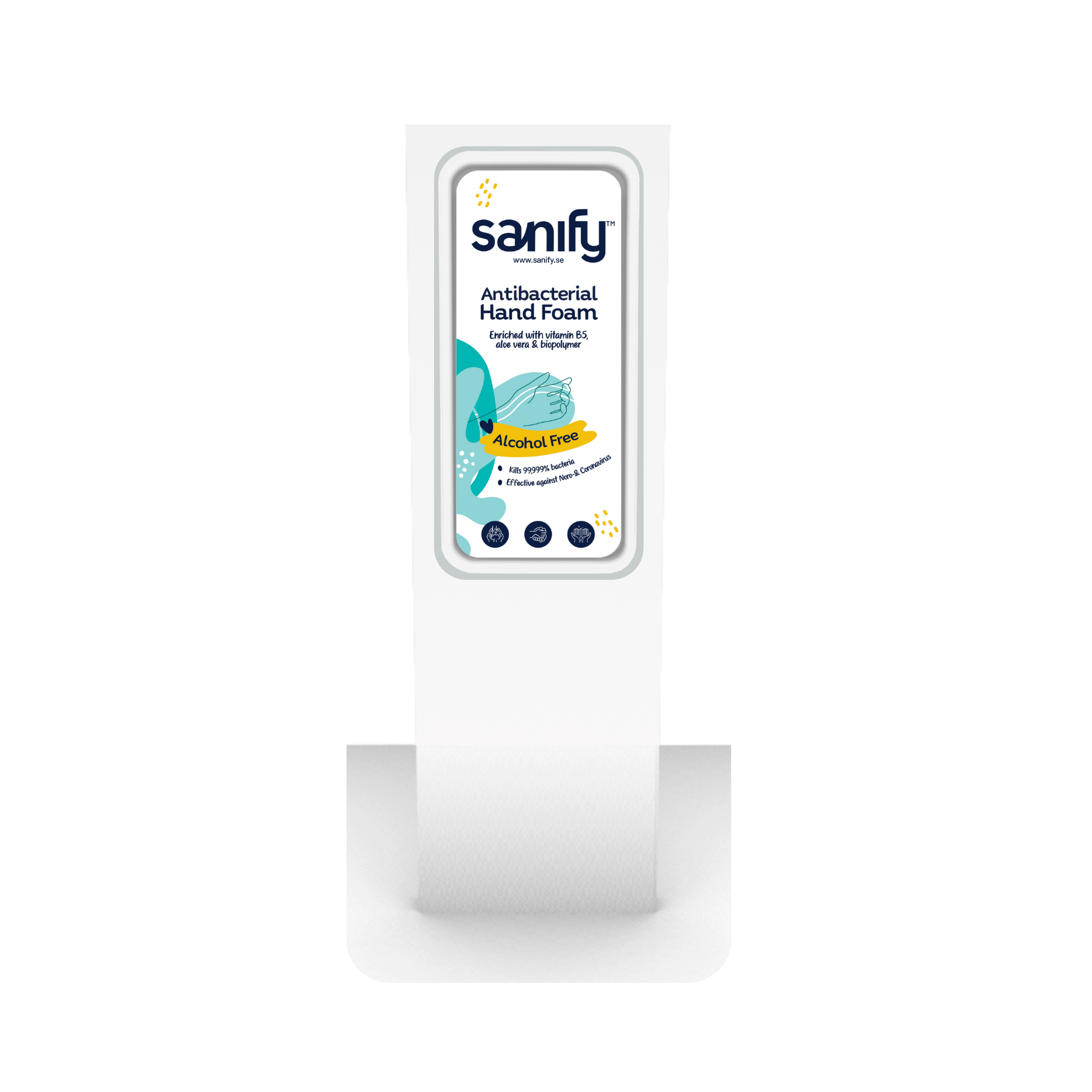 Sanify vægdispenser med bordstander i hvid – berøringsfri og automatisk dispenser til Sanify hånddesinfektion. ideel til kontorer, receptioner og fællesområder