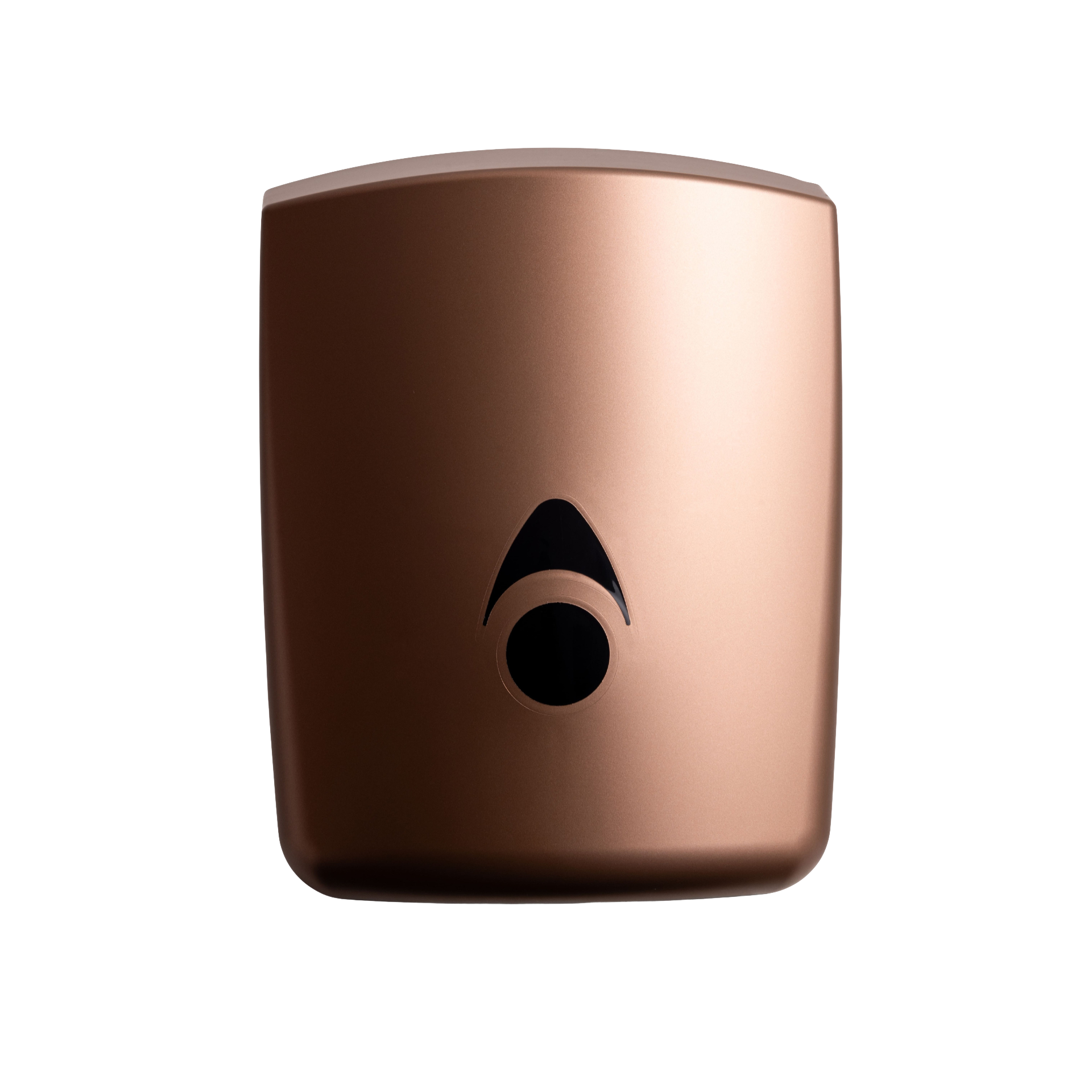 Produktbillede af myriad designer range centertræk dispenser i mat kobber. På billedet kan man se hele centertræk dispenseren fra fronten.
