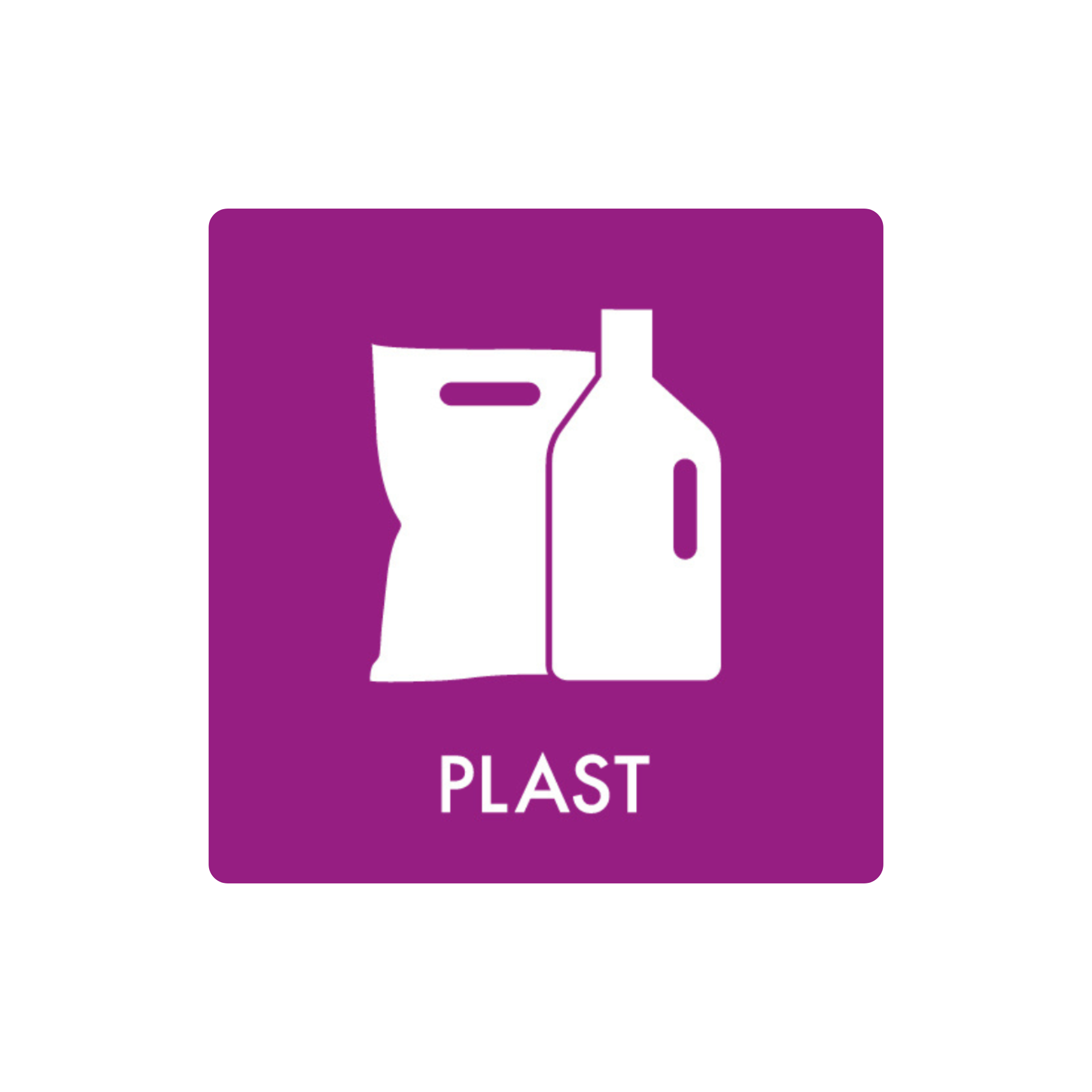 Plast piktogram til affaldssortering – klistermærke som kan påsættes affaldsspande til affaldssortering.