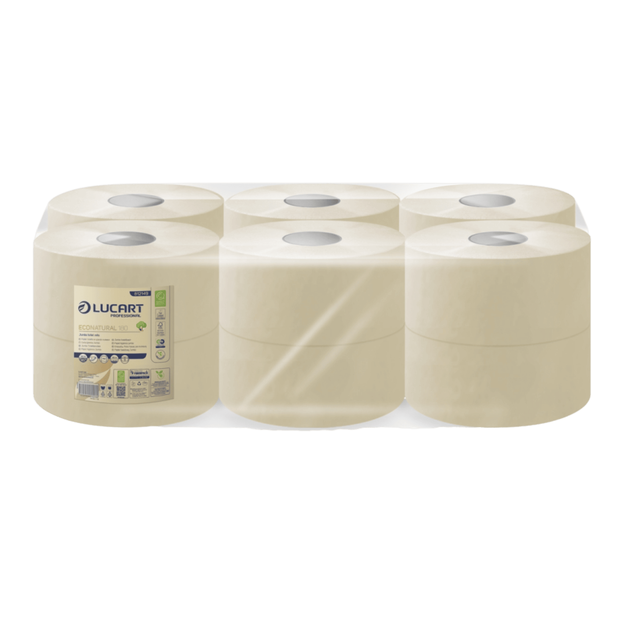 Lucart EcoNatural mini jumbo toiletpapir – 180 m, pakke à 12 ruller