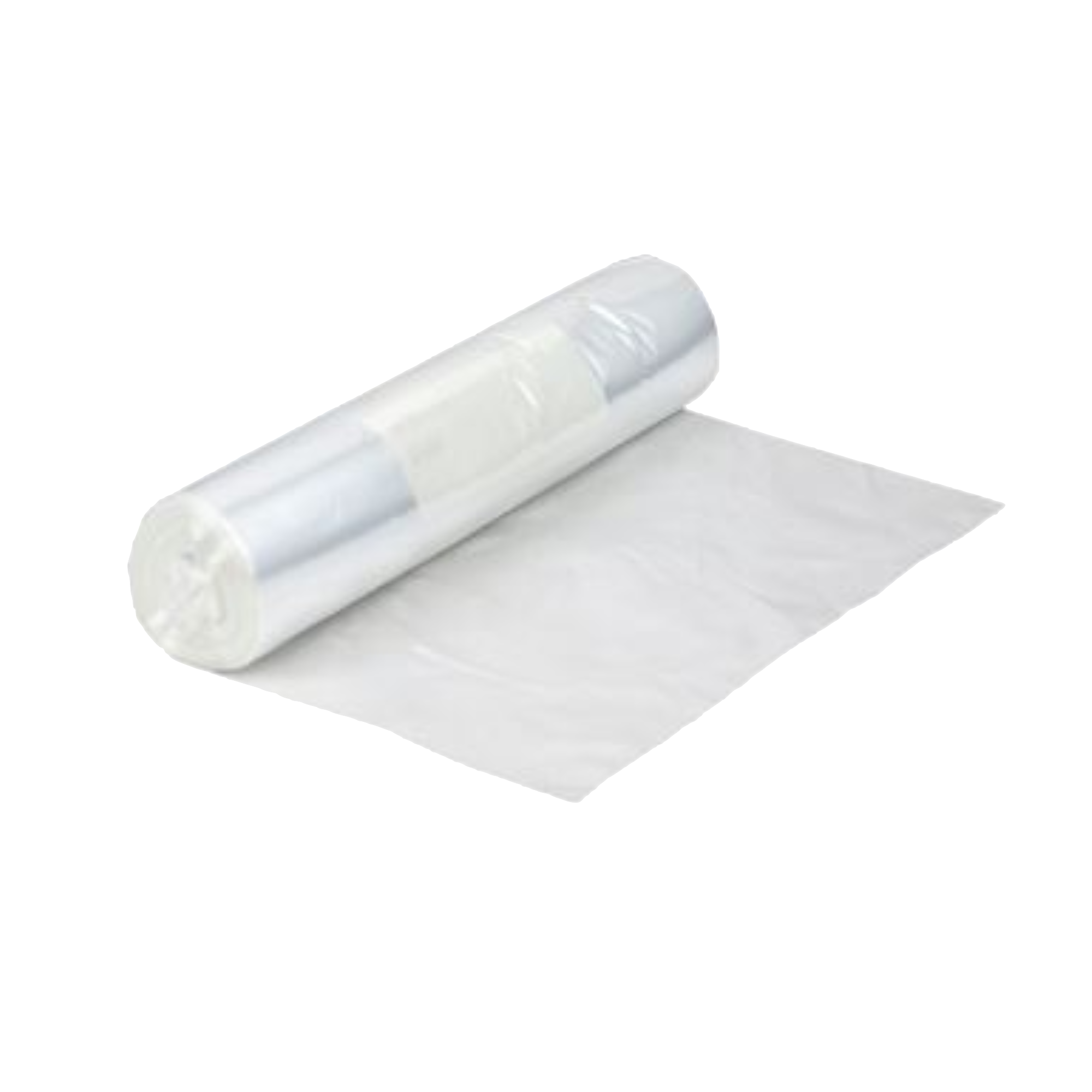 Billede af fryseposer med skrivefelt – 19 liter (35×60 cm), 8 stk pr. rulle, fødevaregodkendt transparent LDPE-poser med skrivefelt til dato og indhold. På billedet vises bundtet som er lidt åbnet. 
